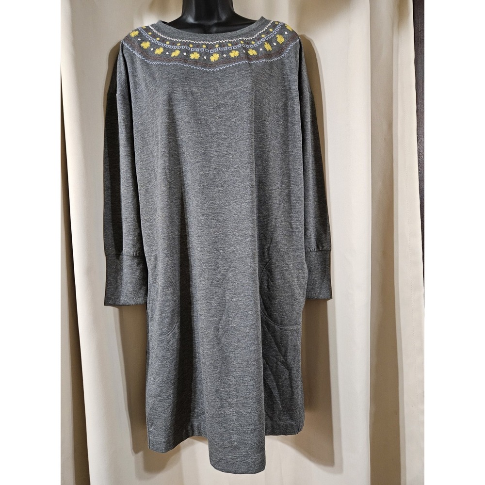 Matilda Jane Gray Embroidered Floral Knit Shift Dress‎ Pockets 32658D Large